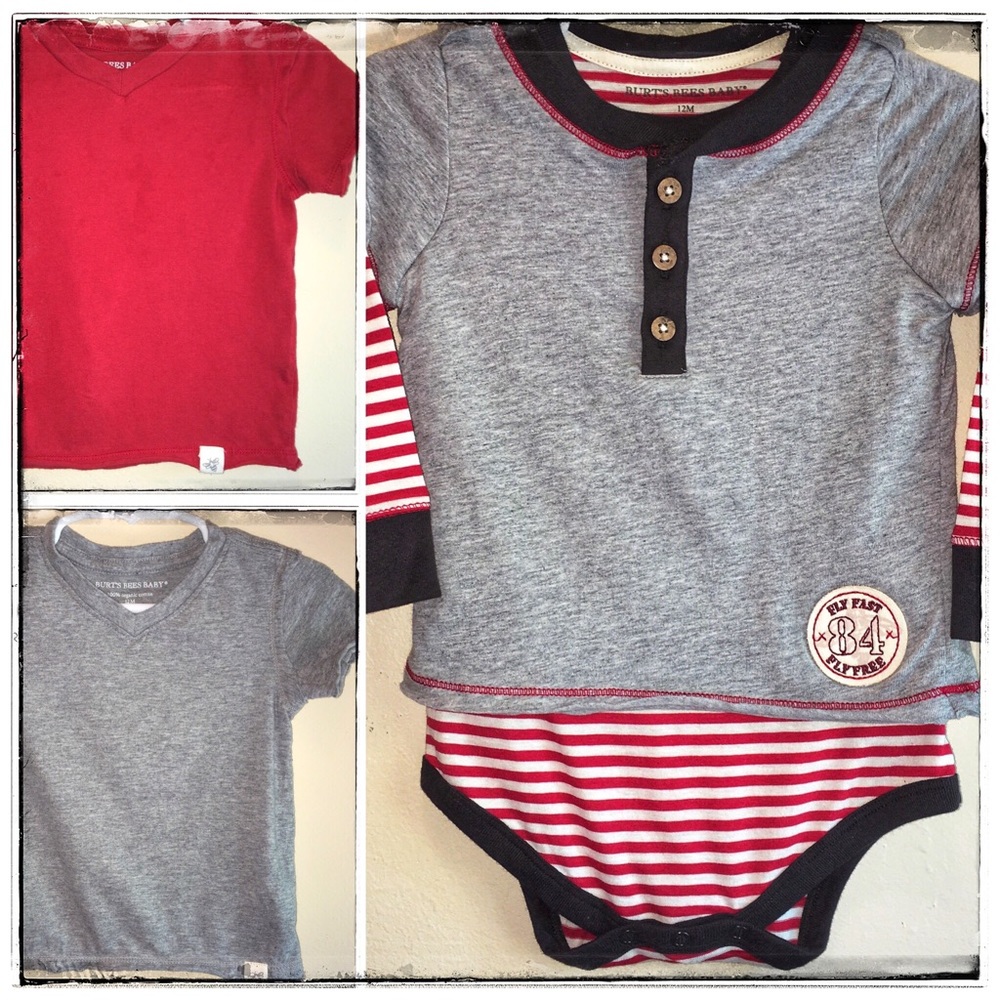 Burt’s Bees soft Baby Shirts One Pieces 12M